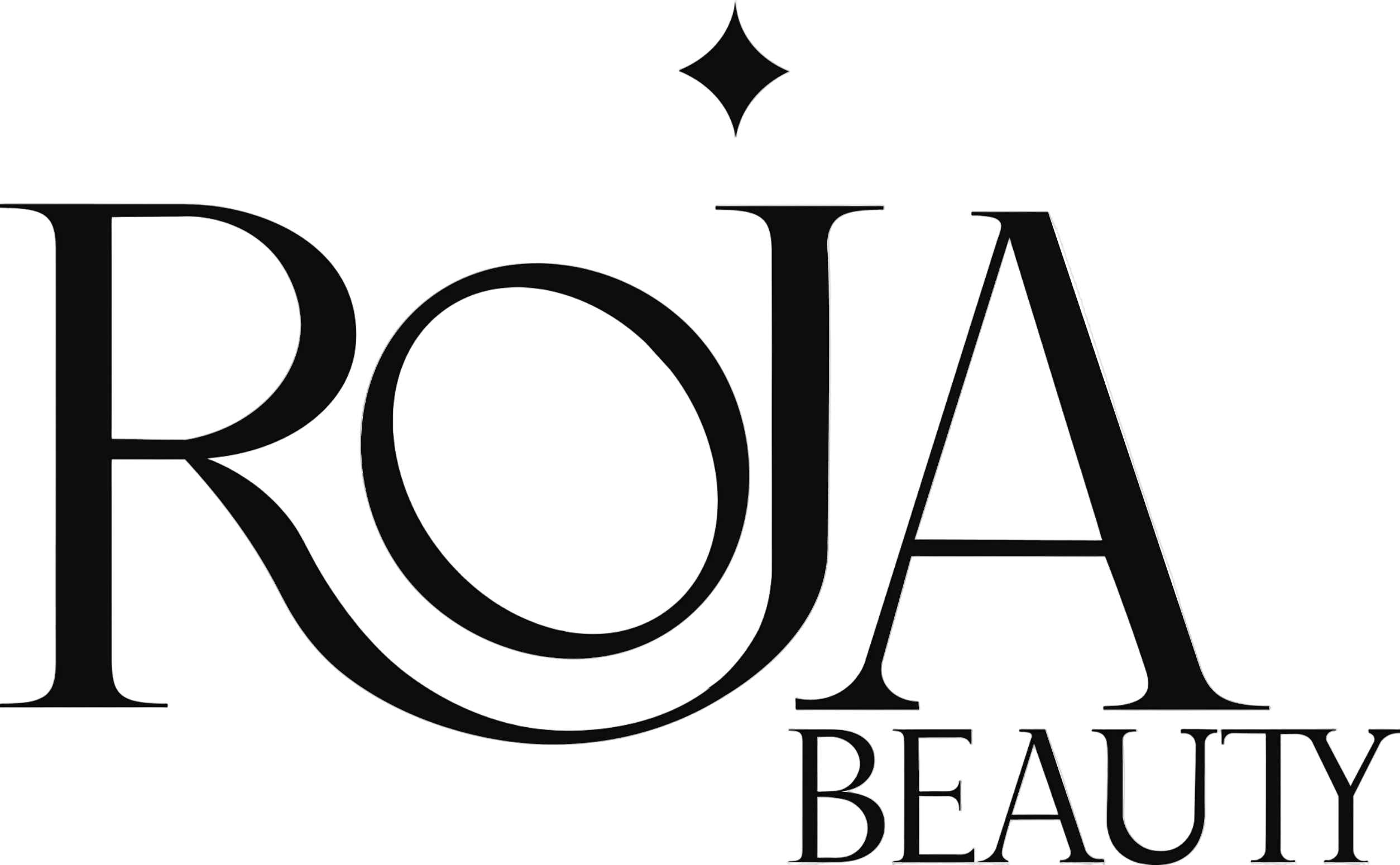 Black 'ROJA BEAUTY' logo on a white background